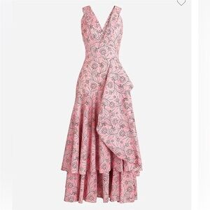 J. Crew Collection Cross-back ruffle hem dress if Ratti coral vines Size 10